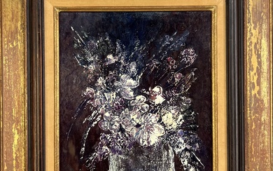 Loulou SCHILD (1943) "Bouquet aux fleurs violettes" Huile sur toile Signée en bas à gauche...