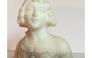Lovely Small Italian Alabaster Bust of a Young Girl