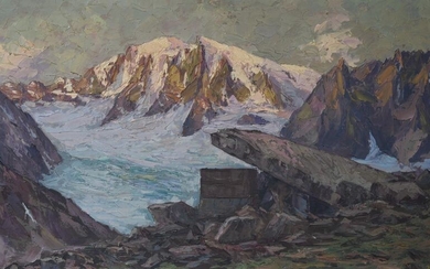 Lucien Quenard (XXth). View of Mont Blanc. Oil on isorel signed at the bottom.