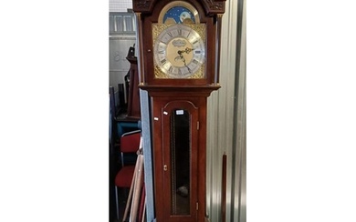 MAHOGANY LONG CASE CLOCK WITH BRASS & SILVERED DIAL SIGNED T...