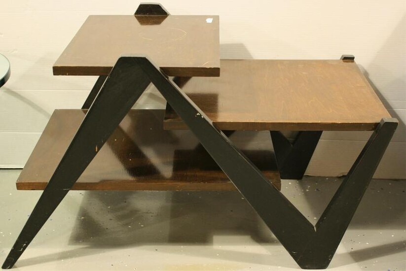 MID-CENTURY THREE-TIERED END TABLE WITH CHEVRON