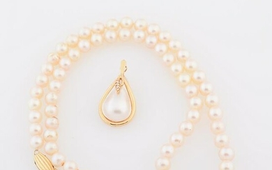 Mabe Cultured Pearl, Cultured Pearl, Diamond, 14k