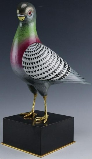 Mangani Oggetti Enameled Porcelain Bird Figurine