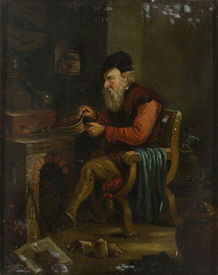 Manner of David Teniers the Younger, 19th century- An alchemist in his laboratory; oil on panel, 25.5 x 20 cm. Note: A 19th-century work based on compositions by David Teniers the Younger (1610-1690). See, for example, several works held at The...