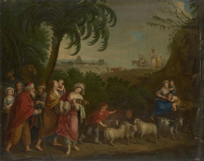 Manner of Laurent de la Hyre, mid-late 18th century- The flight into Egypt; oil on panel, bears two old labels attached to the reverse, 38.5 x 48.2 cm. Provenance: With GÃ©rard Vigneron, Paris.; Private Collection, UK. Note: The iconography of this...