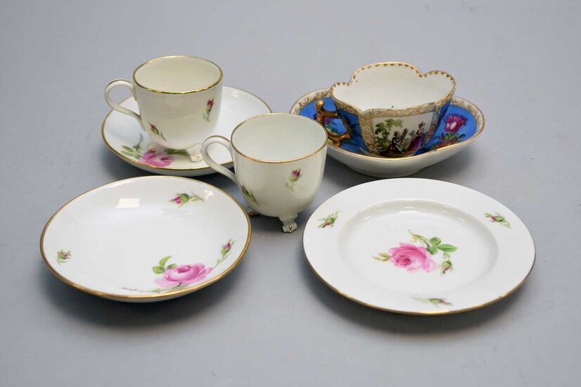 Meissen outside-decorated coffee wares and Dresden cup and saucer, late 19th century