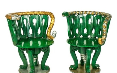 Mexican Folk Art Carved & Painted Snake Arm Chairs