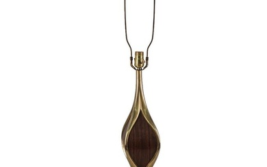 Mid Century Brass & Wood Table Lamp