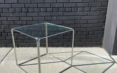 Mid Century Metal and Glass Cube Table after POUL KJAERHOLM