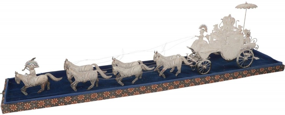 Miniature filigree carriage with horses silver.