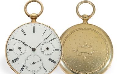 Montre de poche : montre à levier en or avec calendrier et secondes, Robert Geneve,...