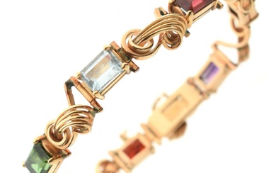 Multi-gem set 18ct gold bracelet