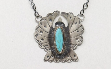 Native American Sterling Silver Turquoise Thunderbird