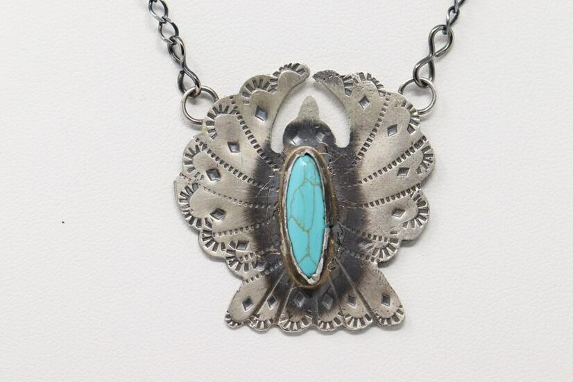 Native American Sterling Silver Turquoise Thunderbird