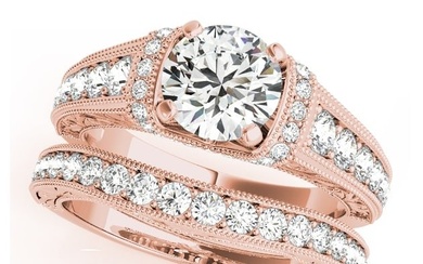 Natural 1.38 CTW Diamond Engagement Ring SET 18K Rose Gold