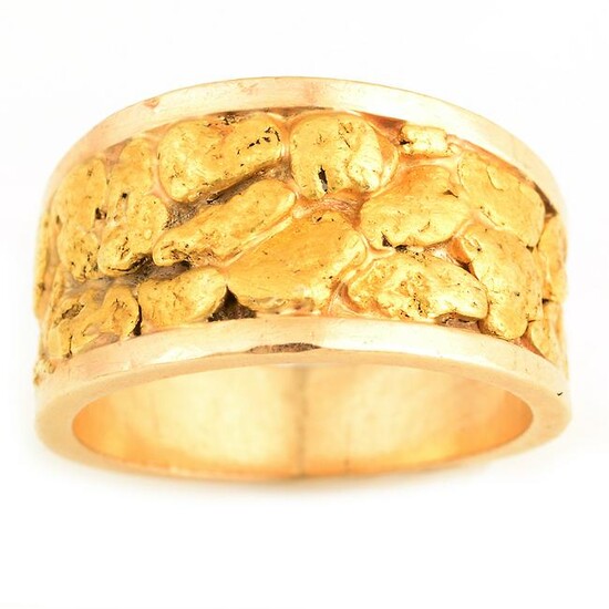 Natural Gold Nugget, 14k Yellow Gold Ring.