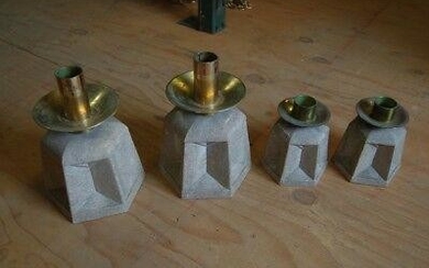 Nice Pair of Solid Marble & Brass Altar Candlesticks +