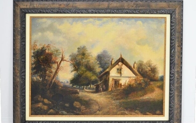 O/C Painting of a European Cottage Scene