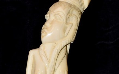 OLD AFRICAN CARVED BONE TUSK SCULPTURE OF WOMAN
