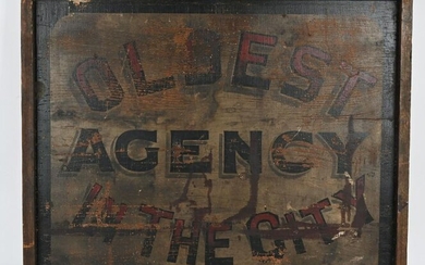 OLDEST AGENCY IN THE CITY PAINTED WOOD SIGN