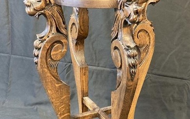 Oak Plant Stand w/ Carved Griffins
