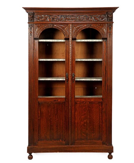 (-), Oak fired display cabinet with straight hood...