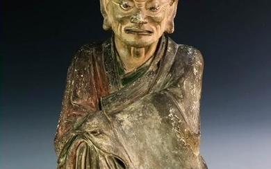 Early Chinese Sung Era Buddhist Monk Pottery Statue 17"