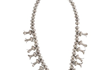 Old Native American Silver Squash Blossom Necklace