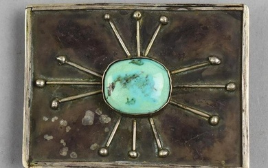 Old Pawn Native American Sterling & Turquoise Belt Buckle