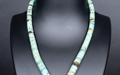 Old Pawn Santo Domingo Heishi Royston Turquoise & Sterling Teardrop Necklace