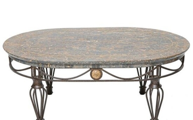 Oval Marble and Iron Coffee Table