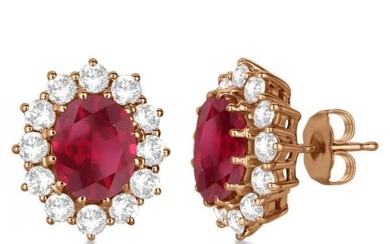 Oval Ruby Earrings with Diamonds 14k Rose Gold 7.10ctw