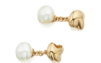 PAIR OF GOLD AND CULTURED PEARL CUFFLINKS, ELSA PERETTI FOR TIFFANY & CO.