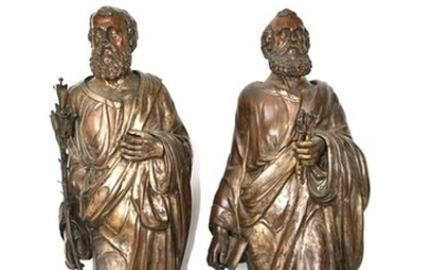 PAIR OF PATINATED METAL FIGURES OF MALE SAINTS
