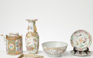 PARTY CHINA. 6 dlr, porcelain, canton, 18/1900 century, polychrome coloured decor.