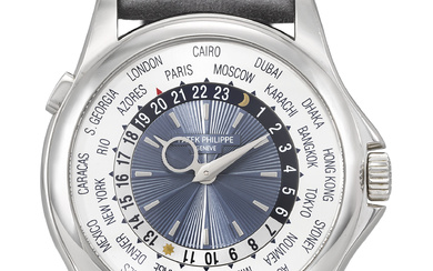 PATEK PHILIPPE. A RARE AND ATTRACTIVE PLATINUM AUTOMATIC WORLD TIME...