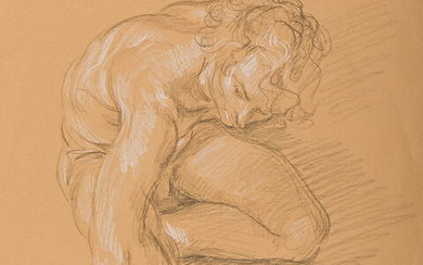 PAUL CADMUS (1904 - 1999) Seated Male Nude. Conté crayon on tan laid...
