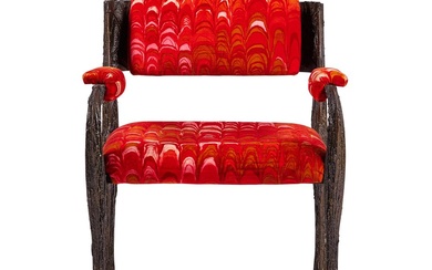 PAUL EVANS (1931-1987), A BRONZE RESIN AND UPHOLSTERED ARMCHAIR