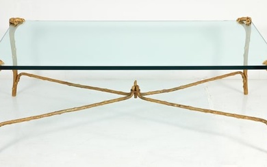P.E. Guerin Faux Bois Glass and Brass Cocktail Table