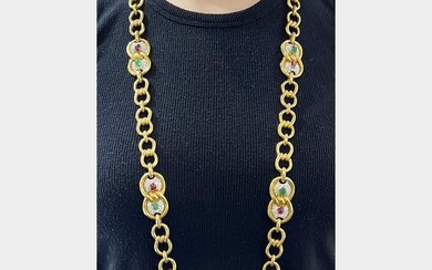 PIETRO DEL VAGLIO 18K Yellow Gold Diamond Emerald and Ruby Necklace