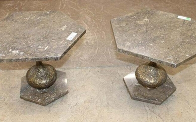 PR mid century bronze and marble Italian lamp tables
