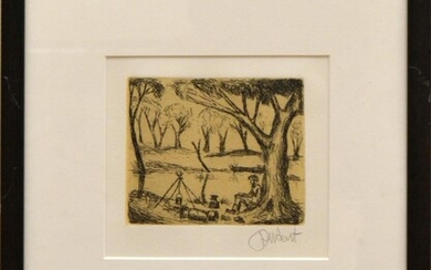 PRO HART, OH THERE WAS ONCE A SWAGMAN CAMPED IN THE BILLABONGS FROM THE WALTZING MATILDA SERIES, ETCHING 74/100, SIGNED BELOW IMAGE...