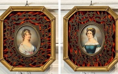 Pair Boulle Frame Miniature Portraits