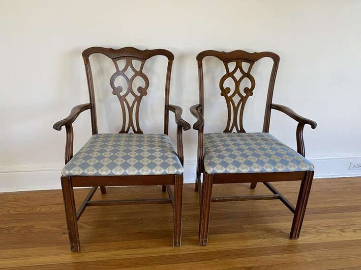 Pair Chippendale Style Upholstered Armchairs