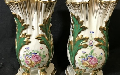 Pair Hand Painted Ceramic Vessels