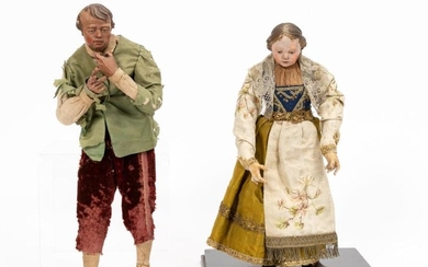 Pair, Male & Female Creche Polychrome Figures