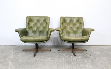 Pair Mid-Century Modern Tufted Leather Chair Gote-Mobel