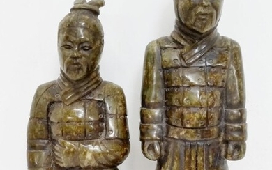 Pair Old Chinese Qing Republic Warrior Statue