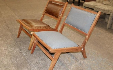 Pair of Asian mahogany hardwood lounge chairs