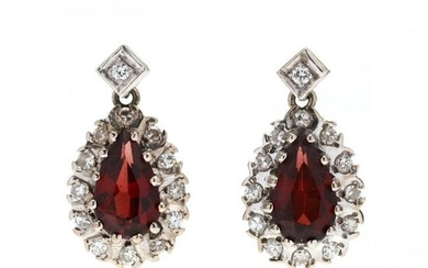 Pair of Bi-Color Gold, Garnet, and Diamond Earrings